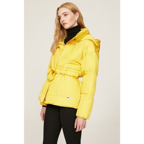 OOF Neon Yellow Nylon 100% Polyester High Neck Tie Front Puffer Coat size 40 - Picture 10 of 16